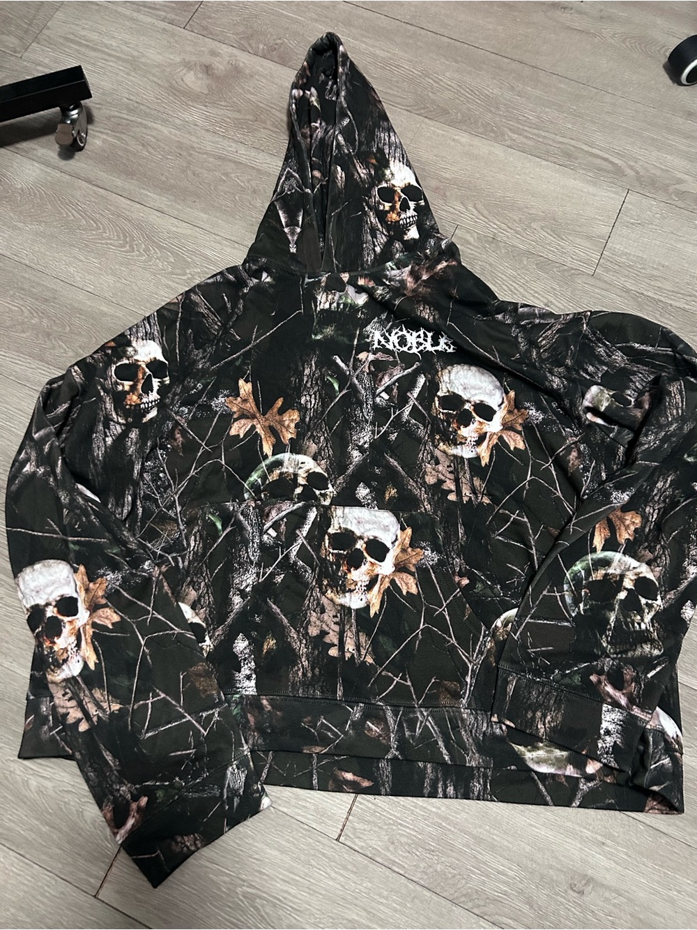 Men's Skull Print Hoodie Sweater - Black/Brown